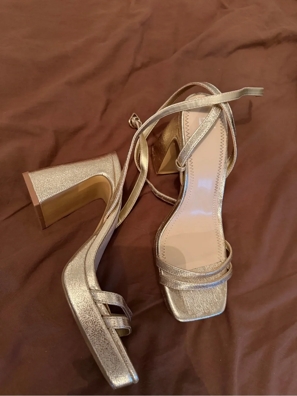 bp Metallic Gold Strappy Block Heel Sandals